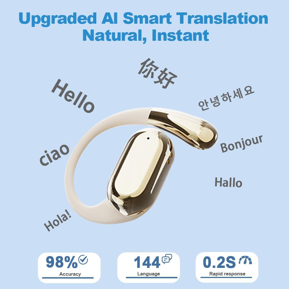 OWS AI Translator Earbuds, Bluetooth Connection AI Translation Headphones, 144-Language Real-Time Translation Earphones, AI Translating Device for Travel, Meeting, Learning, Sport (Skin)
