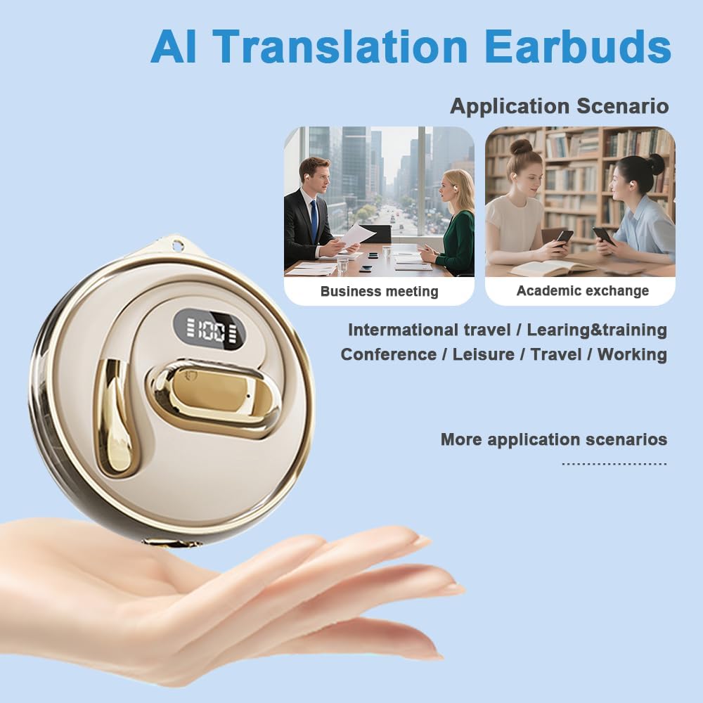 OWS AI Translator Earbuds, Bluetooth Connection AI Translation Headphones, 144-Language Real-Time Translation Earphones, AI Translating Device for Travel, Meeting, Learning, Sport (Skin)