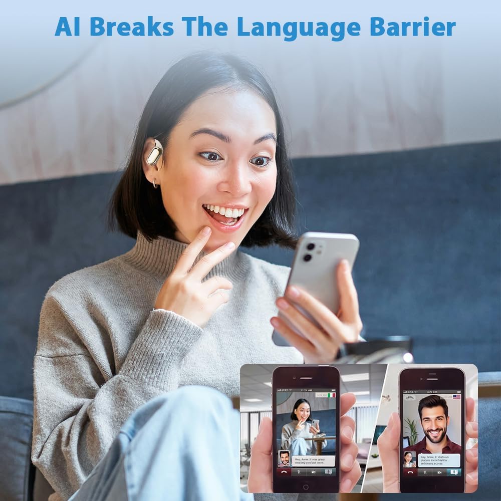OWS AI Translator Earbuds, Bluetooth Connection AI Translation Headphones, 144-Language Real-Time Translation Earphones, AI Translating Device for Travel, Meeting, Learning, Sport (Skin)